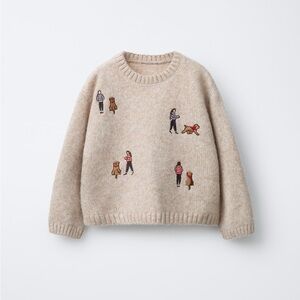 Zara Beige Kids Sweater with Colorful Embroidery